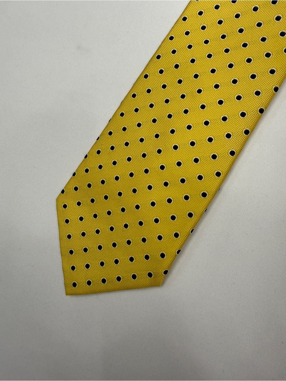 Chaps Men's Silk Polka Dot Tie Yellow with Navy & White Dots